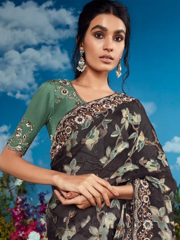Charcol embroidery braso saree