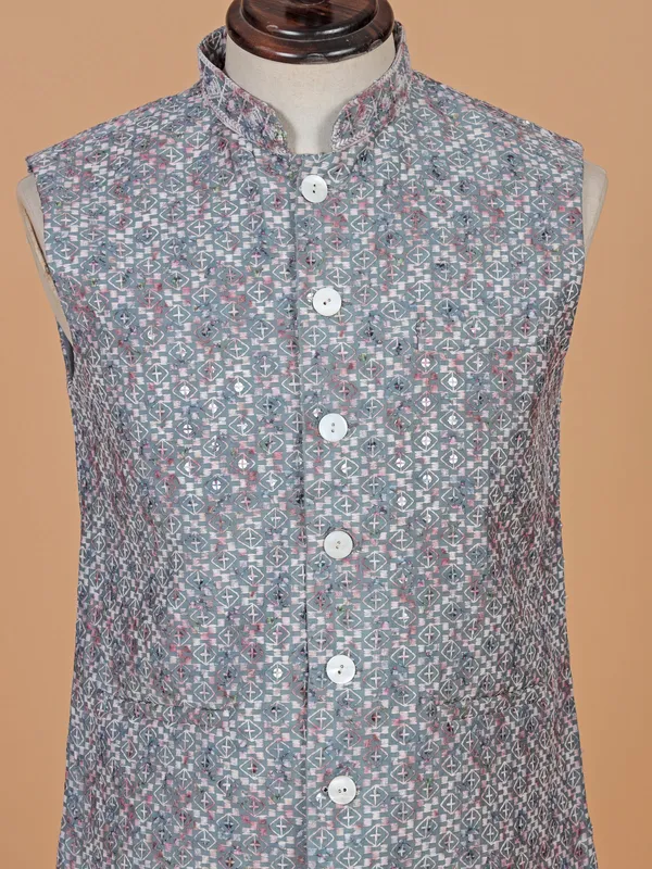 Charming cotton grey waistcoat with print