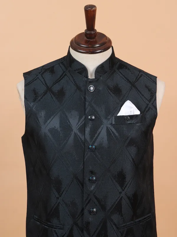 Charming cotton silk black waistcoat for men