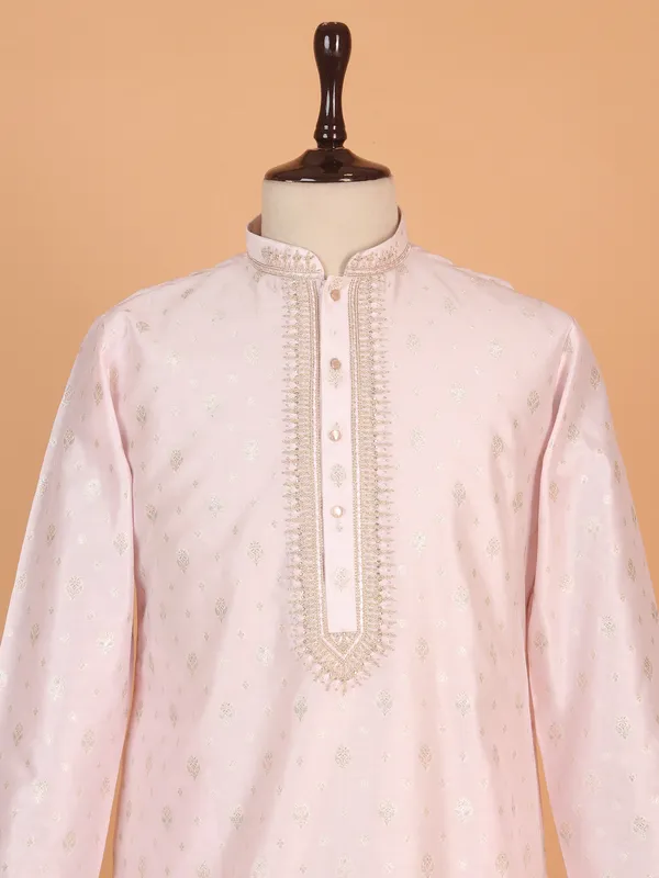 Charming light pink silk kurta suit