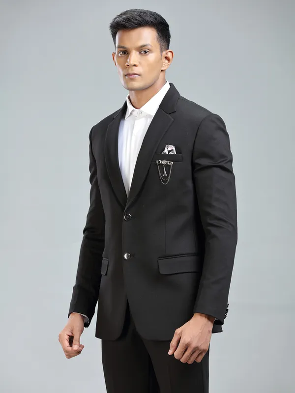 Charming mens black blazer in soft terry rayon fabric