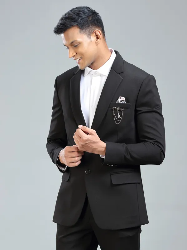 Charming mens black blazer in soft terry rayon fabric
