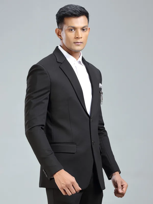 Charming mens black blazer in soft terry rayon fabric