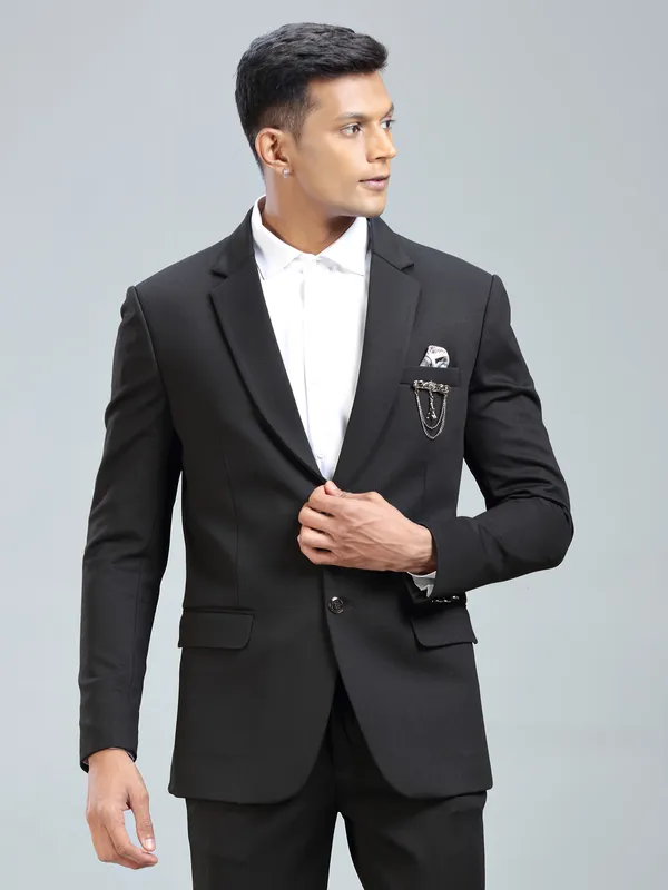 Charming mens black blazer in soft terry rayon fabric