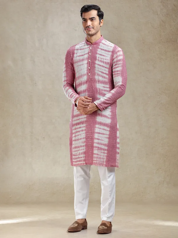 Charming pink printed kurta ensemble in georgette
