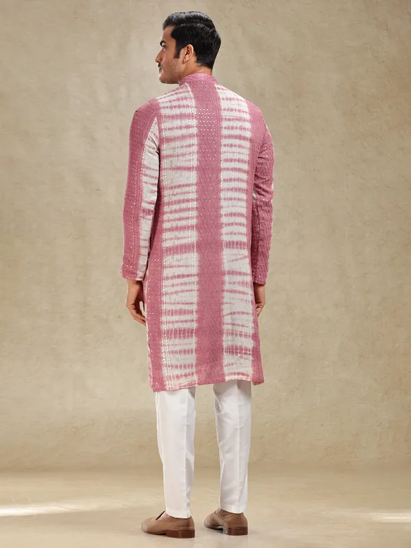 Charming pink printed kurta ensemble in georgette