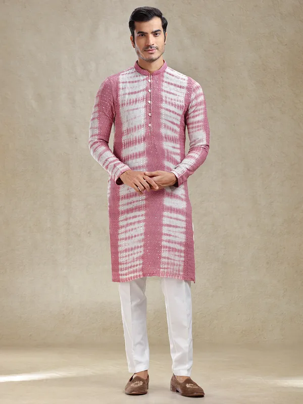 Charming pink printed kurta ensemble in georgette