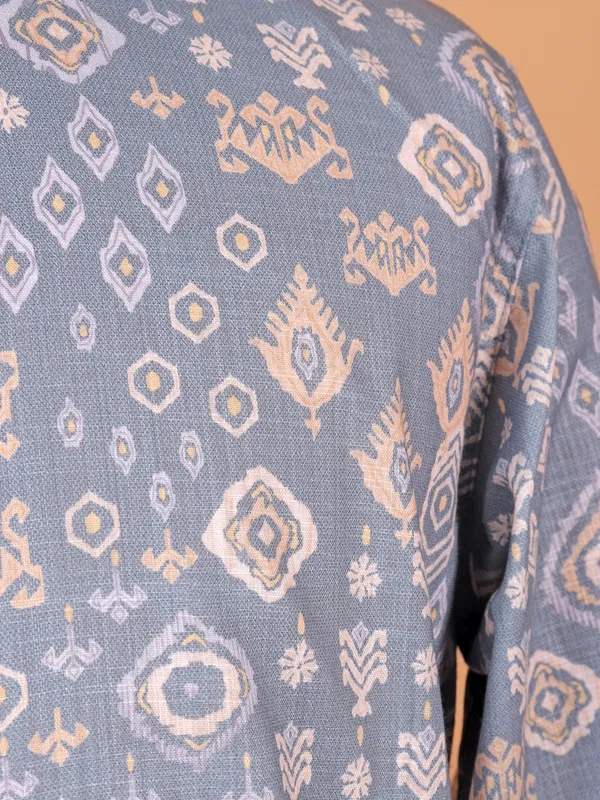 Charming printed grey cotton kurta suit