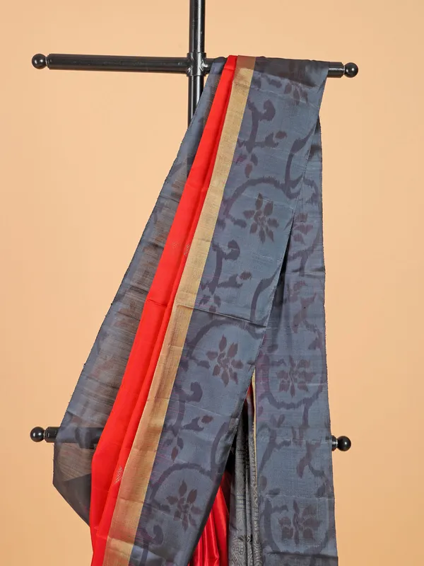 Charming traditional red printed silk saree