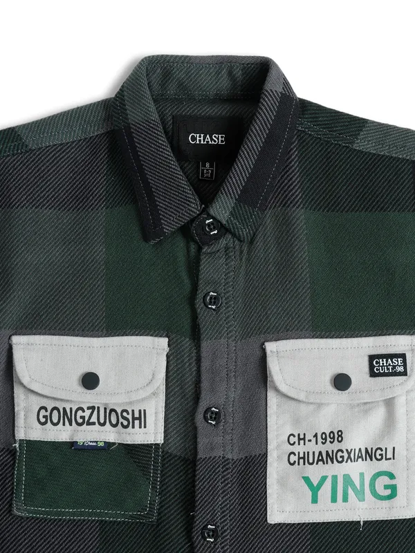 Chase military green checks cotton shirt