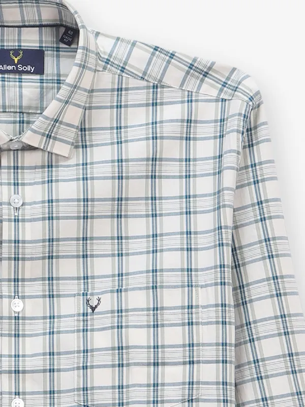 ALLEN SOLLY checks green casual cotton slim fit shirt