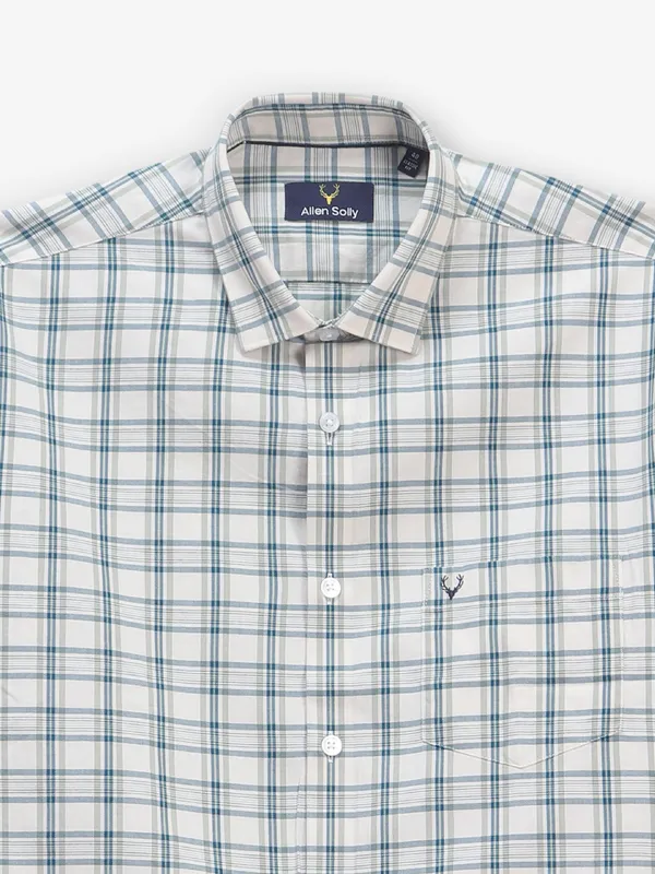 ALLEN SOLLY checks green casual cotton slim fit shirt