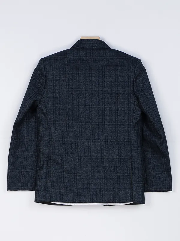 Checks prussian blue terry rayon coat suit
