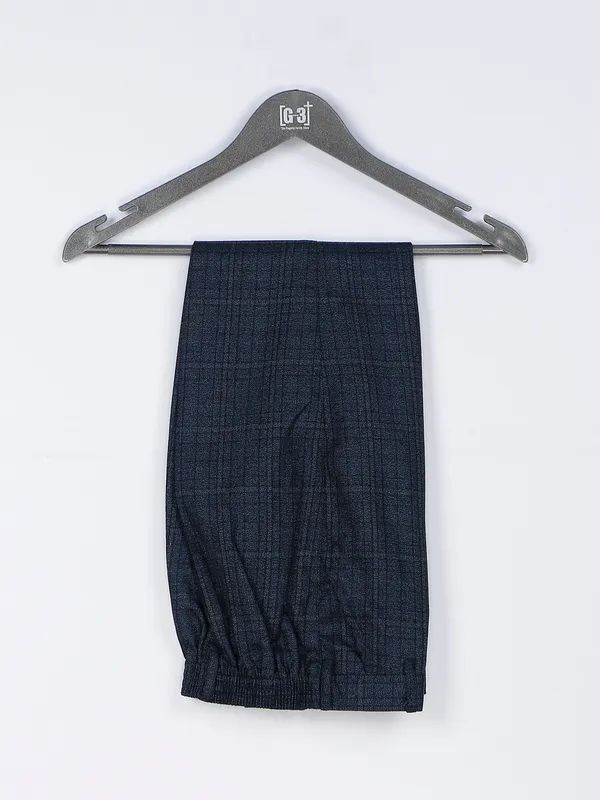 Checks prussian blue terry rayon coat suit