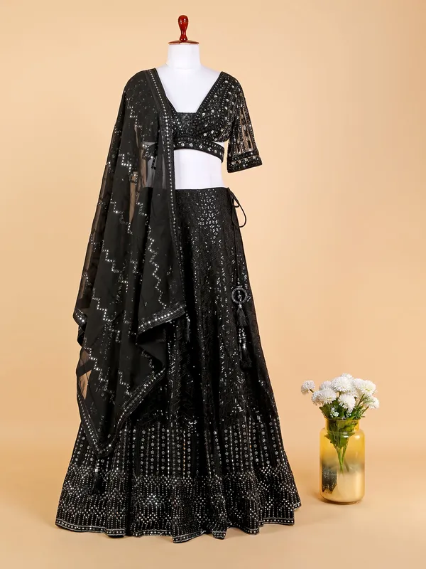 Chic black georgette lehenga choli
