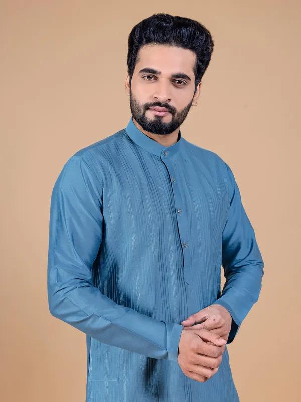 Chic blue silk  Men Kurta pajama