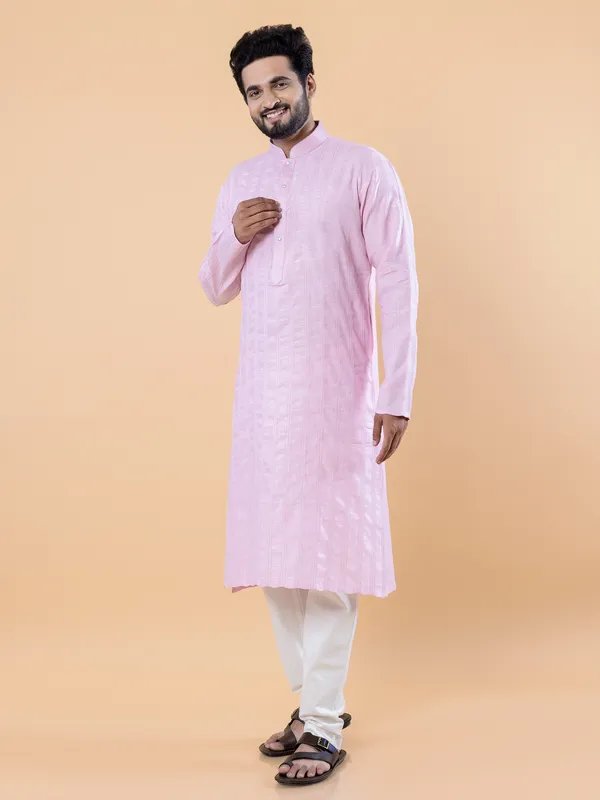 Chic cotton pink  Men Kurta pajama
