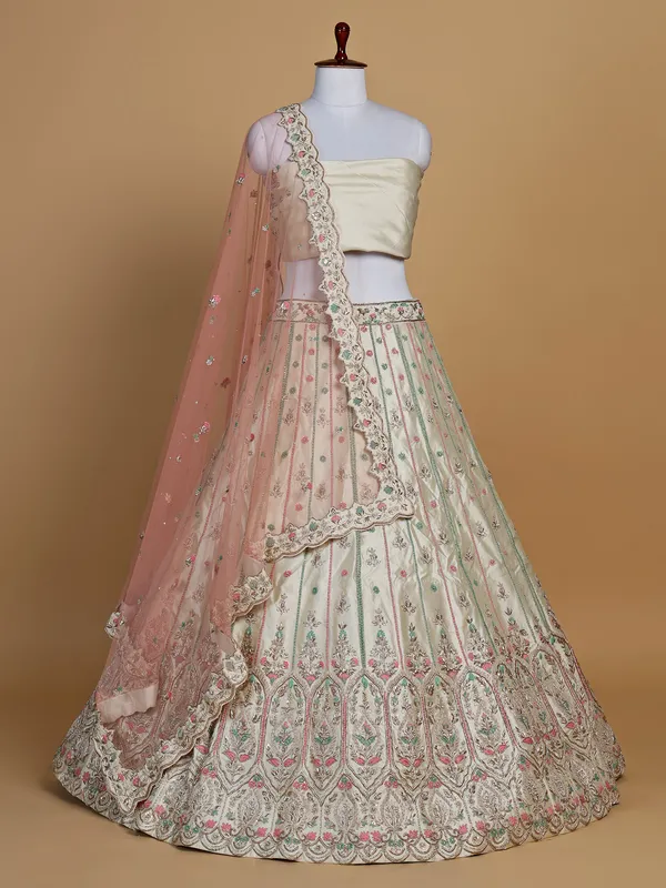 Chic cream raw silk unstitched lehenga choli