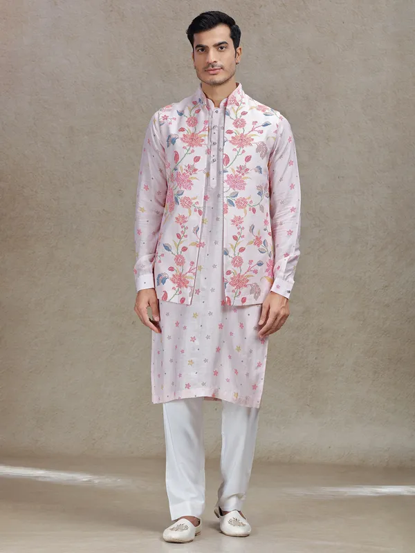 Chic fusion pink waistcoat set for contemporary celebrations