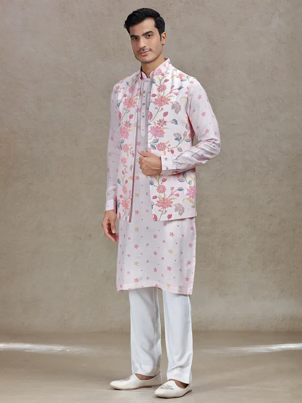 Chic fusion pink waistcoat set for contemporary celebrations
