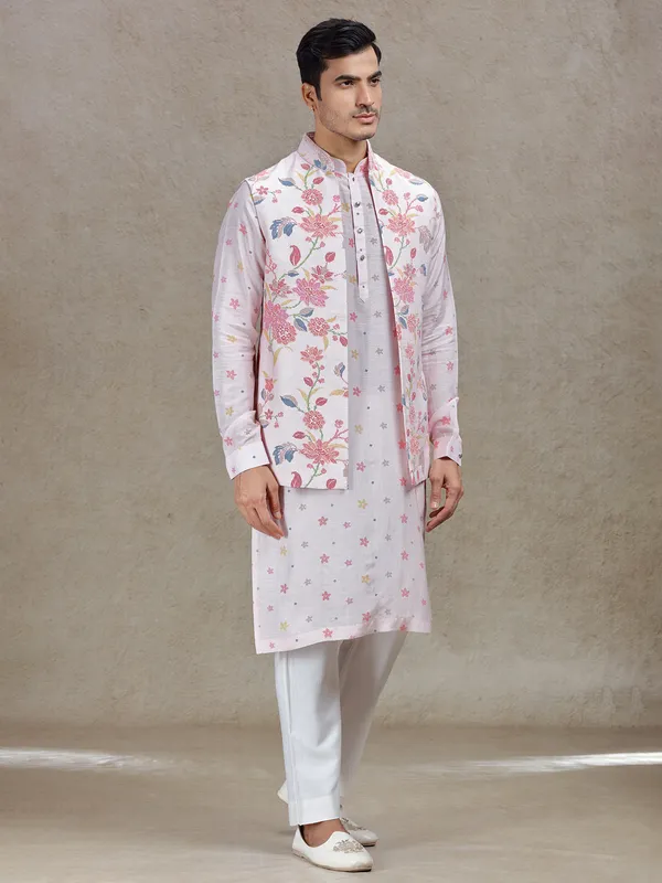 Chic fusion pink waistcoat set for contemporary celebrations