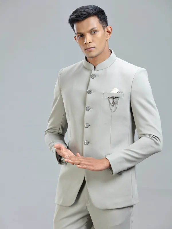 Chic grey jodhpuri blazer in premium terry rayon for ultimate style