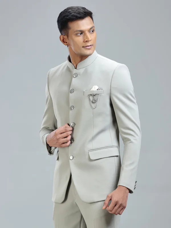 Chic grey jodhpuri blazer in premium terry rayon for ultimate style