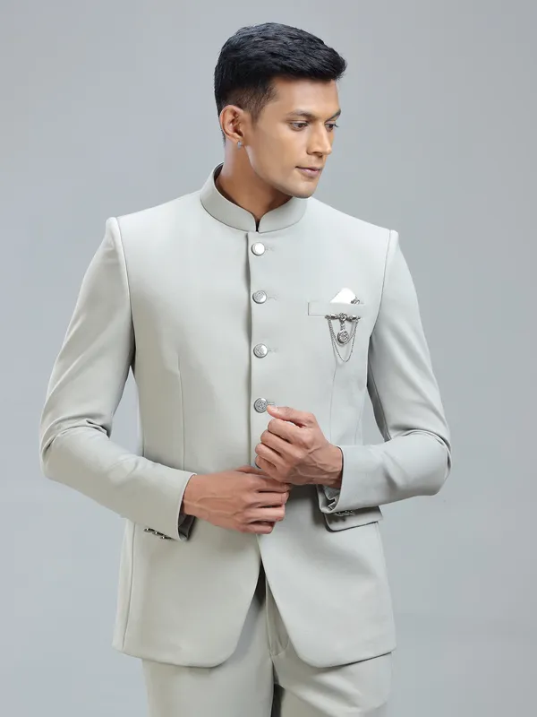 Chic grey jodhpuri blazer in premium terry rayon for ultimate style