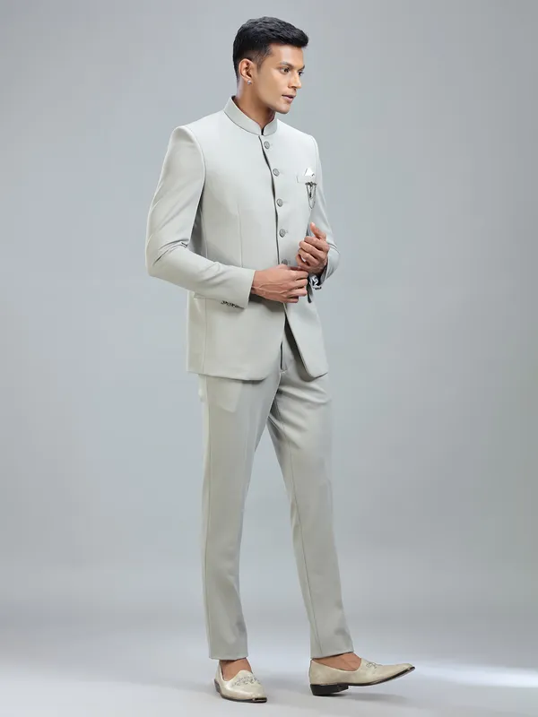 Chic grey jodhpuri suit in premium terry rayon for ultimate style