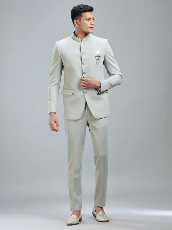 Chic grey jodhpuri suit in premium terry rayon for ultimate style