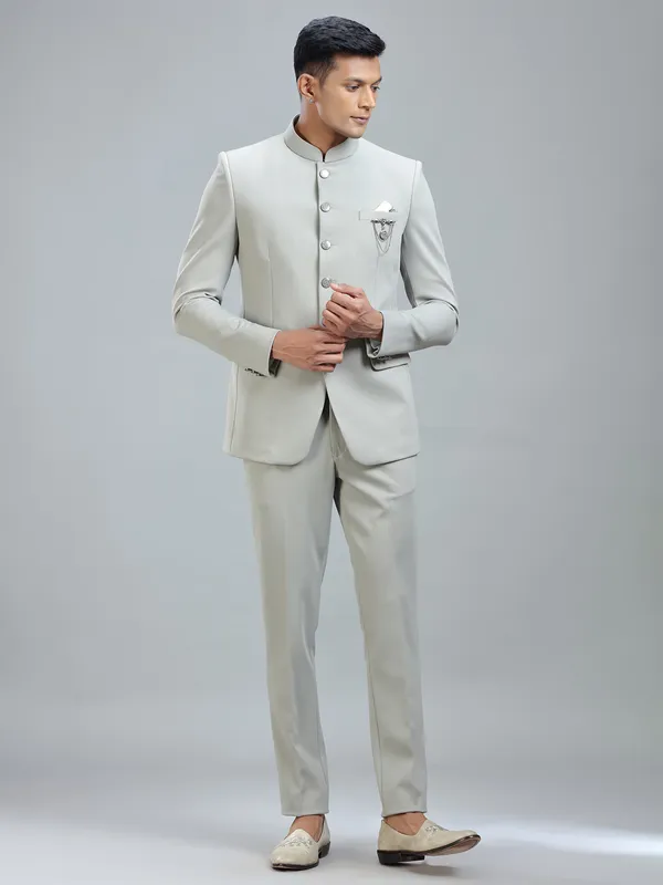 Chic grey jodhpuri suit in premium terry rayon for ultimate style