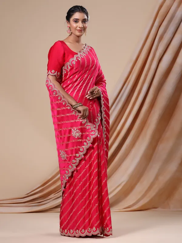 Chic magenta silk wedding saree