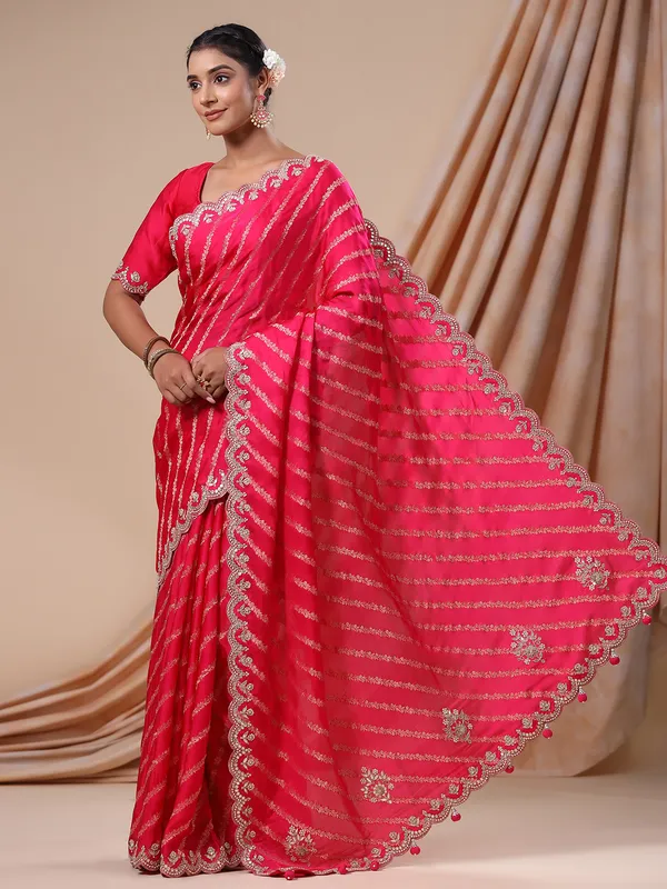 Chic magenta silk wedding saree