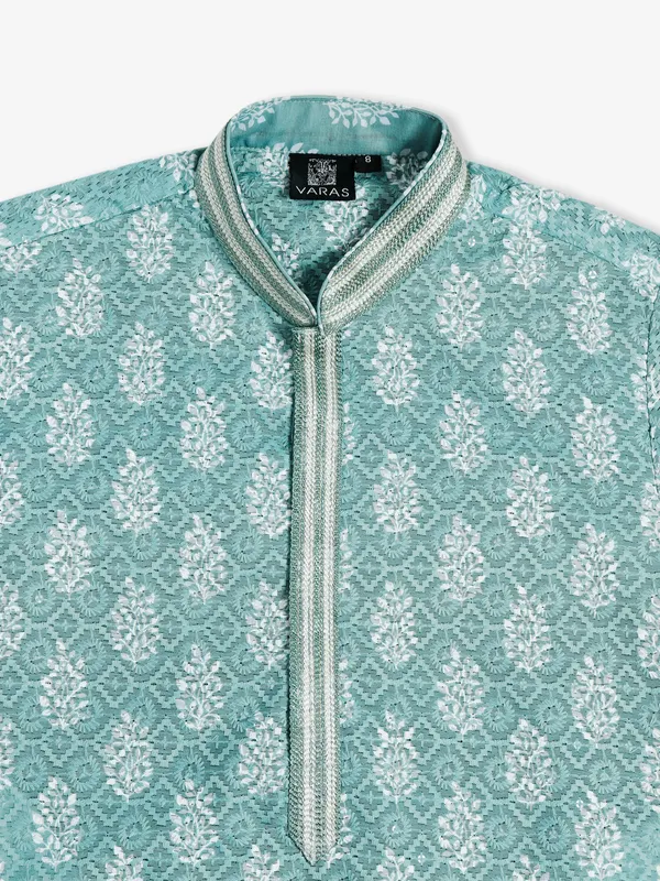 Chic sea green cotton kurta suit