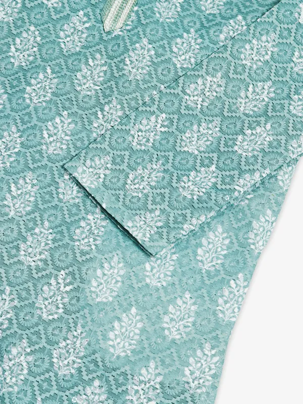 Chic sea green cotton kurta suit