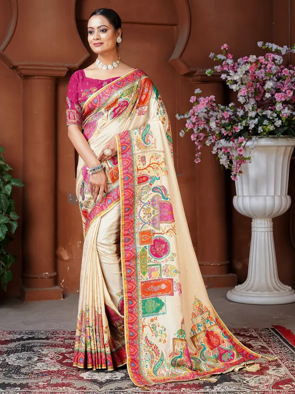 Chiku color dola silk saree for festive