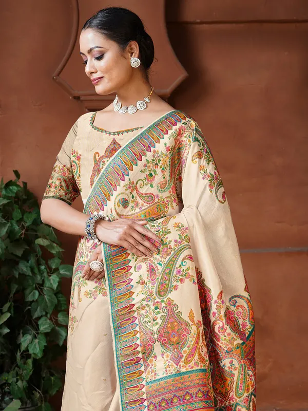Chiku color dola silk saree in resham weaving