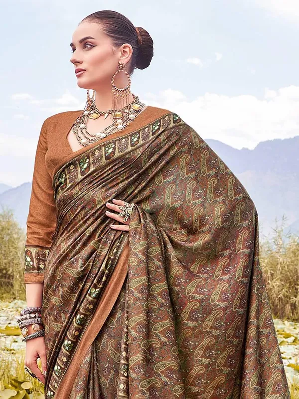 Chiku printed bhagalpuri silk saree elegance
