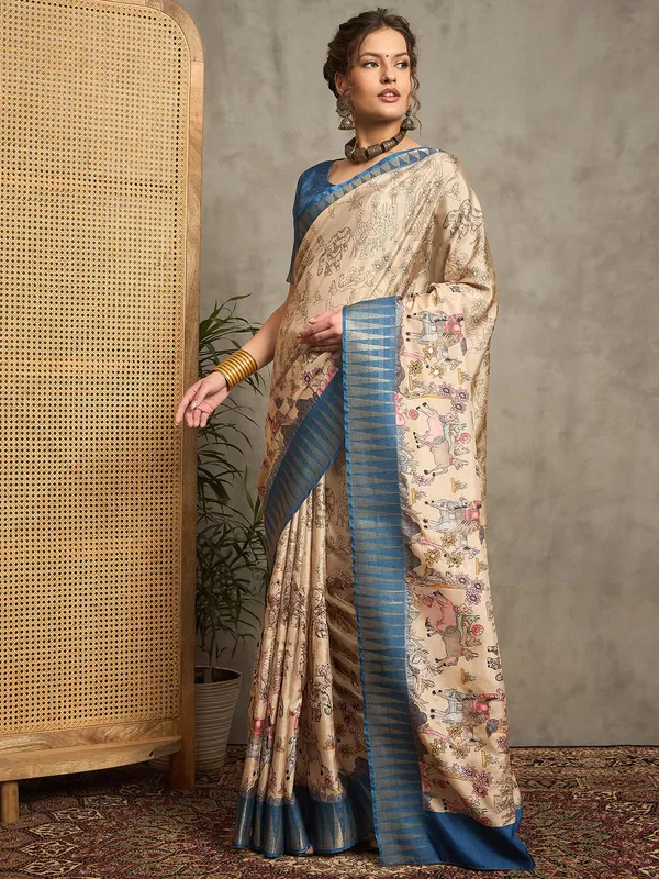 Chiku printed bhagalpuri silk saree for women