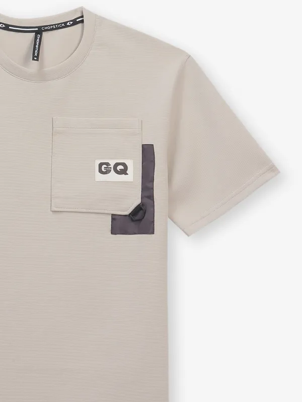 CHOPSTICK beige casual cotton slim fit t-shirt