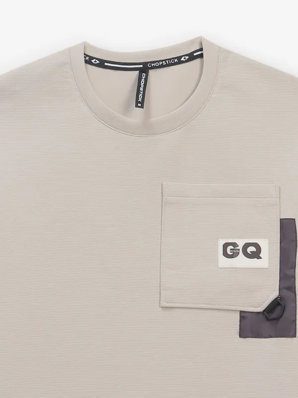 CHOPSTICK beige casual cotton slim fit t-shirt