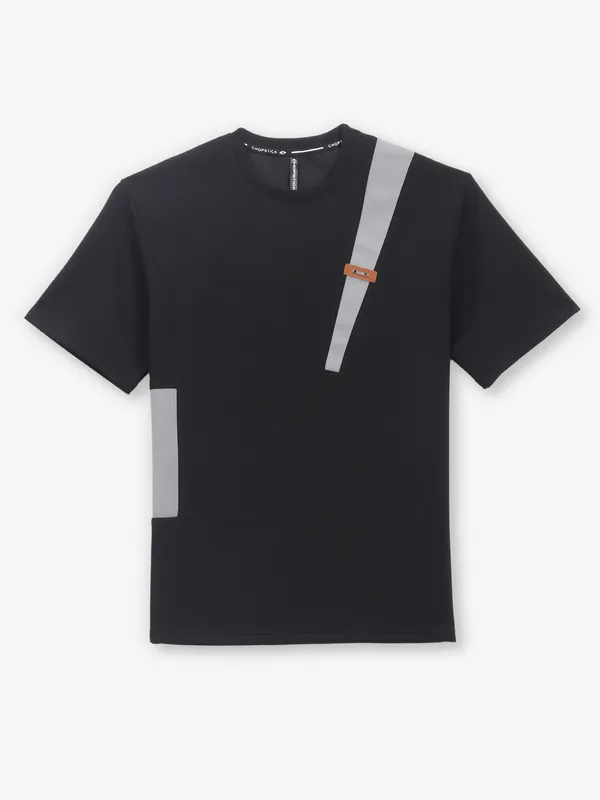 CHOPSTICK black cotton casual slim fit t-shirt