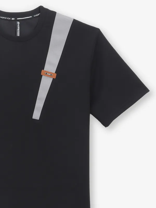 CHOPSTICK black cotton casual slim fit t-shirt