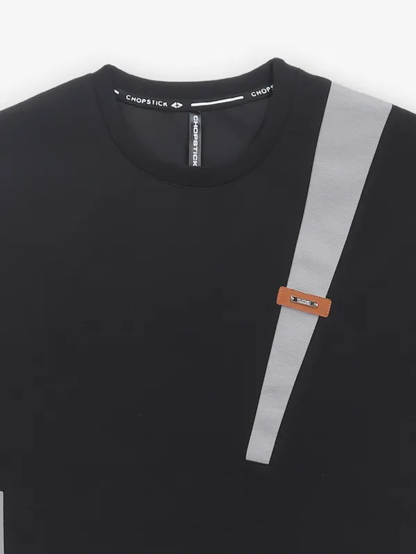 CHOPSTICK black cotton casual slim fit t-shirt