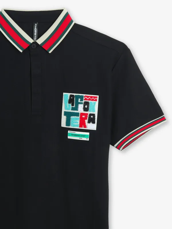 CHOPSTICK black cotton polo t-shirt