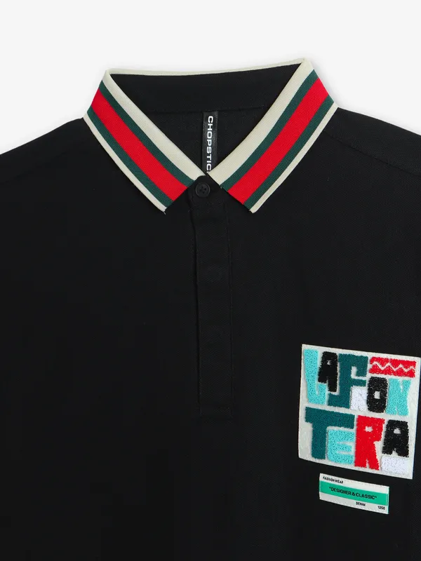 CHOPSTICK black cotton polo t-shirt