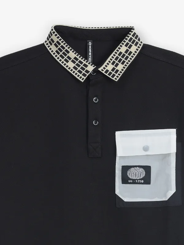CHOPSTICK black polo t-shirt in cotton