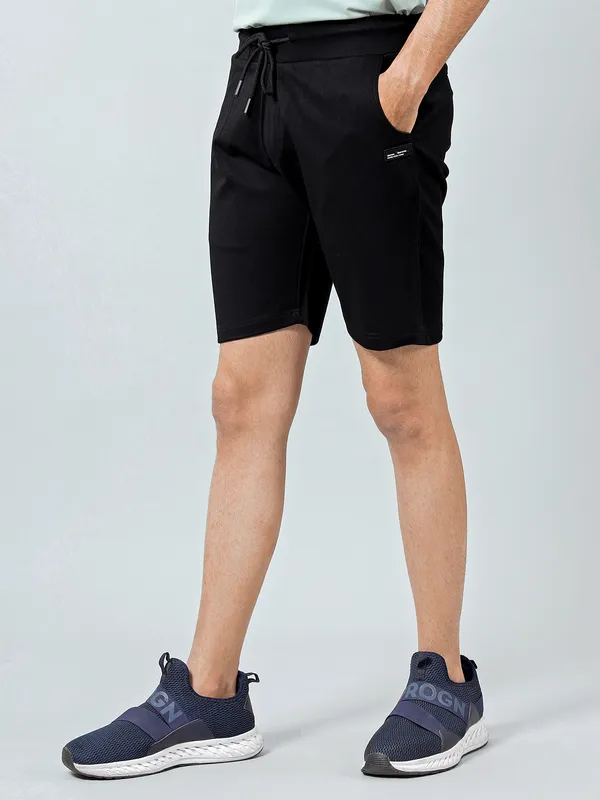 Chopstick black solid style shorts in cotton