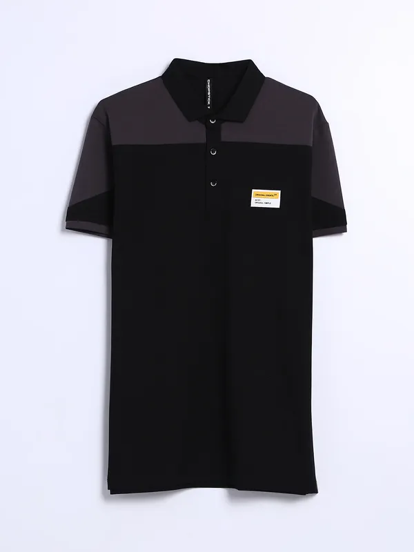 Chopstick cotton black color block t shirt