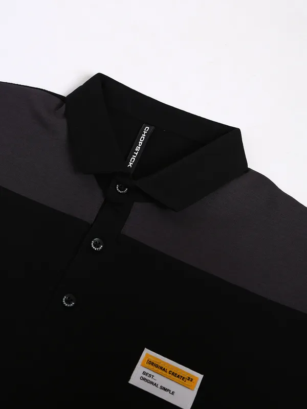Chopstick cotton black color block t shirt